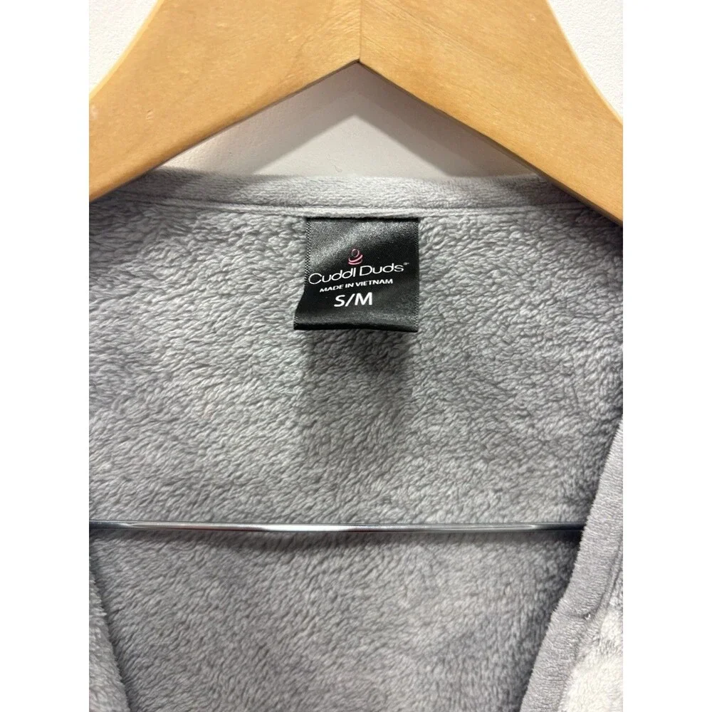 Cuddl Duds S/M Gray White Fair Isle Nordic Fleece Poncho Wrap Cape Cozy Lounge